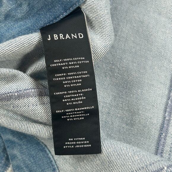 J Brand Polka Dot Mesh Hem Denim Skirt Raw Edge Contrast Panel 25 - Picture 4 of 6